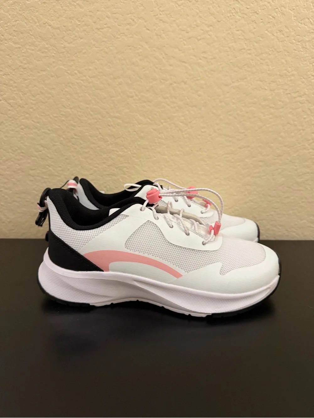 Kids White & Pink Athletic Sneakers with Black Trim